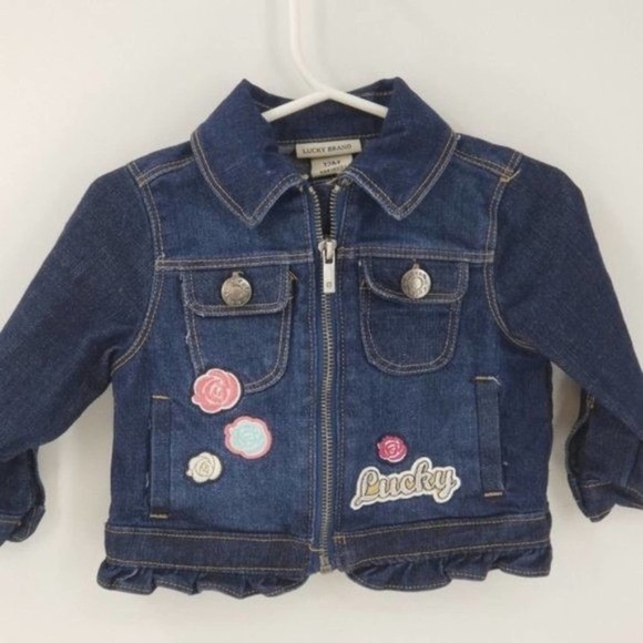 Lucky Brand Zip Up Jean Jacket with Flower Embroidery Blue Toddler Size 12M - Picture 6 of 6